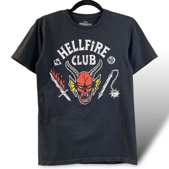 Netflix Stranger Things Hellfire Club T-Shirt S Black Cotton Graphic Tee - Picture 1 of 7